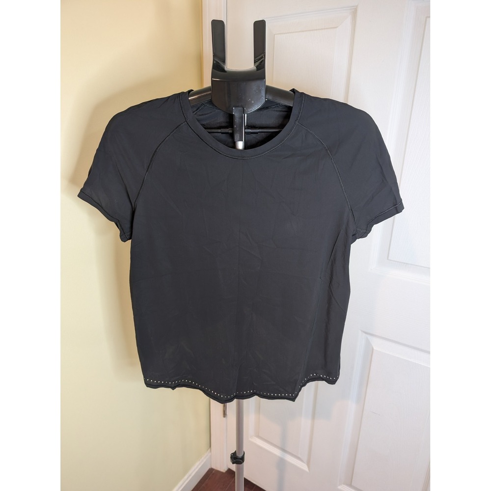 Lululemon Quick Pace Short Sleeve Top Womens 8 Black Perforated Split Back Tee